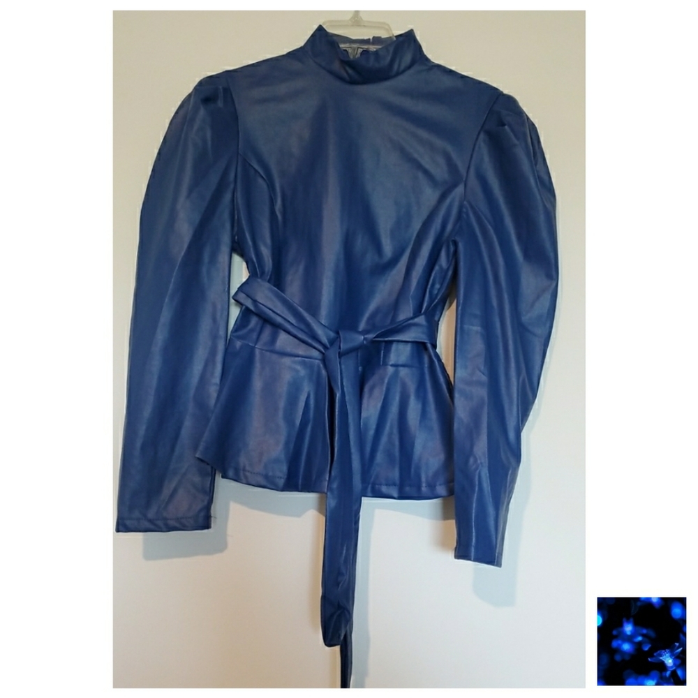 Blue Faux Leather long sleeve